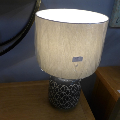 1477 - A geometric design slate grey table lamp with ivory shade (30383C25)   #