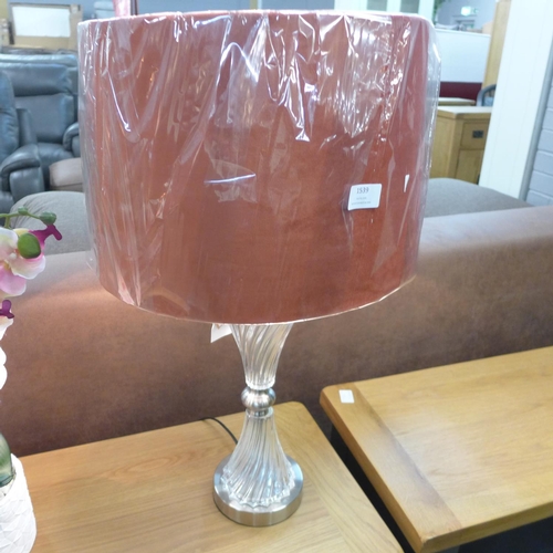 1502 - A fluted glass table lamp with coral velvet shade (2023230)   #