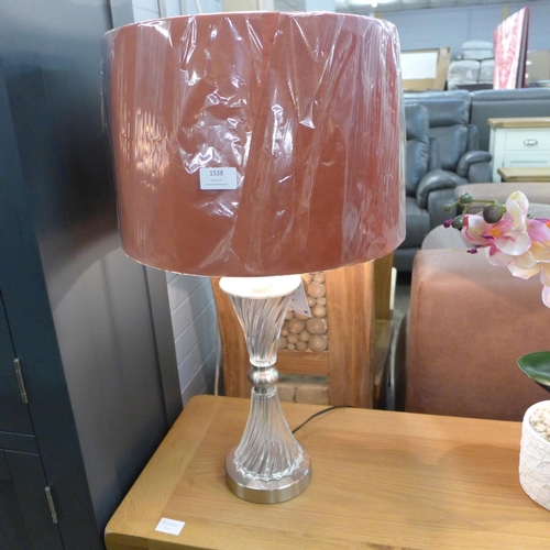 1503 - A fluted glass table lamp with coral velvet shade (2023230)   #