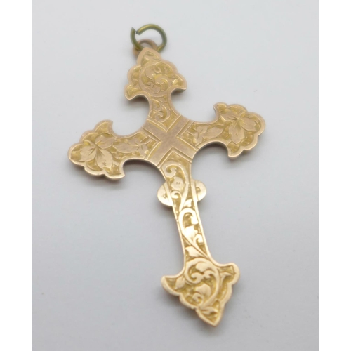 1029 - A 9ct gold cross pendant, Birmingham 1905, 1.3g, 25mm x 38mm