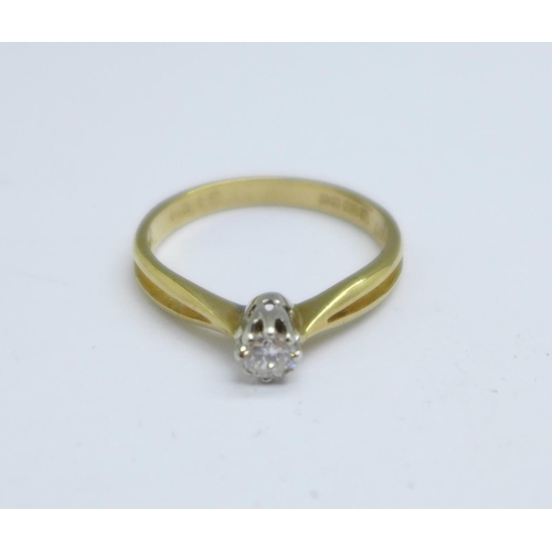 1053 - A 9ct gold, diamond solitaire ring, 1.6g, N