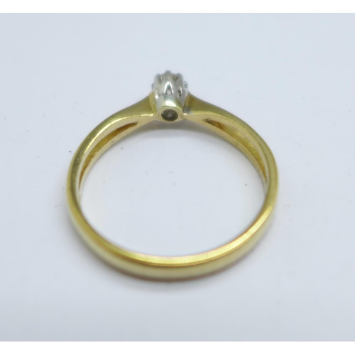 1053 - A 9ct gold, diamond solitaire ring, 1.6g, N