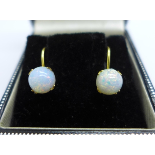 1055 - A pair of 9ct gold screw back earrings set with coloured cabochon stones