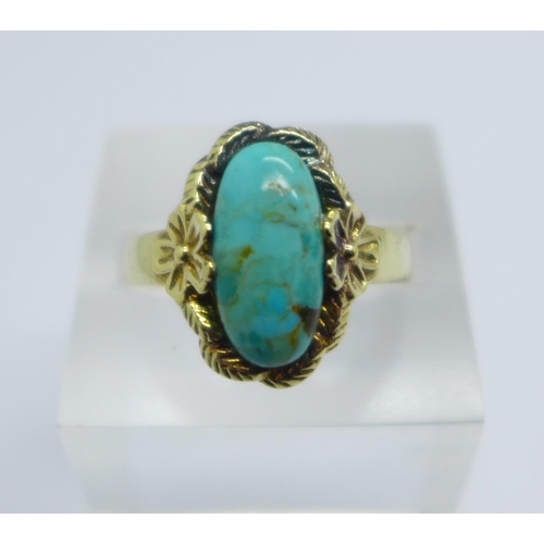 1059 - A 925 and silver gilt and turquoise ring, P