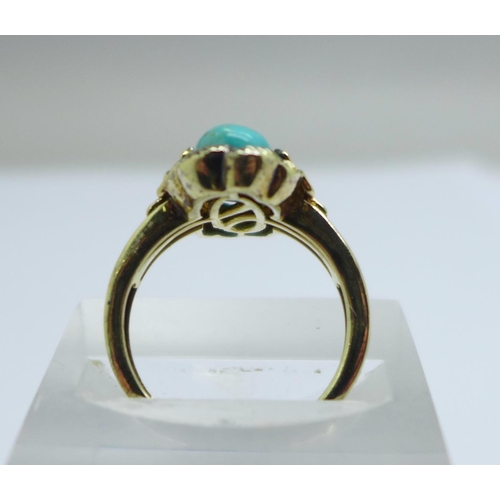 1059 - A 925 and silver gilt and turquoise ring, P