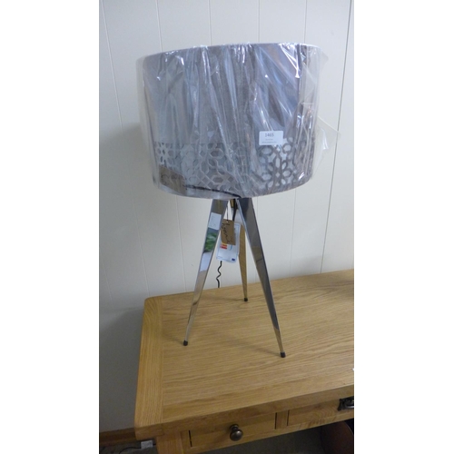 1547 - A chrome tripod table lamp with cut out silver fabric shade (BT61540)   #