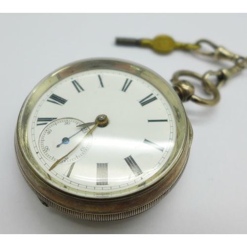 1075 - A silver cased pocket watch and chain