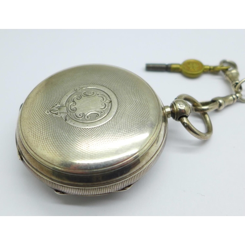 1075 - A silver cased pocket watch and chain