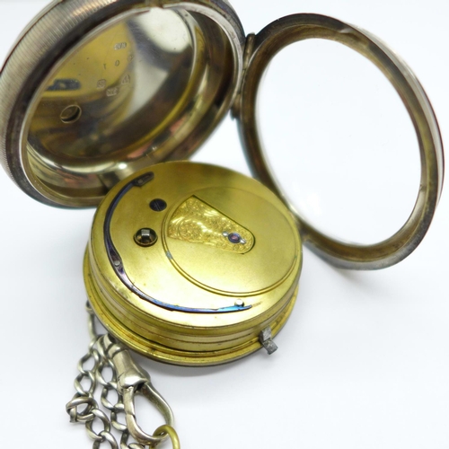 1075 - A silver cased pocket watch and chain