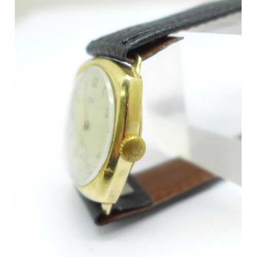 1088 - A 9ct gold cased Uno wristwatch, the case back bears inscription dated 1957, 27mm case