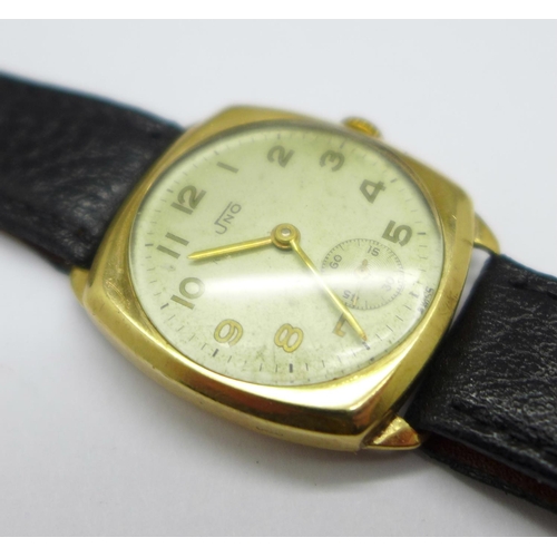 1088 - A 9ct gold cased Uno wristwatch, the case back bears inscription dated 1957, 27mm case