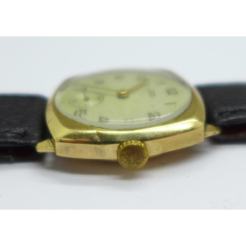 1088 - A 9ct gold cased Uno wristwatch, the case back bears inscription dated 1957, 27mm case