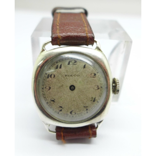 1103 - A gentleman's silver Rolco by Rolex wristwatch, Dennison case hallmarked Birmingham 1935, 28mm case,... 