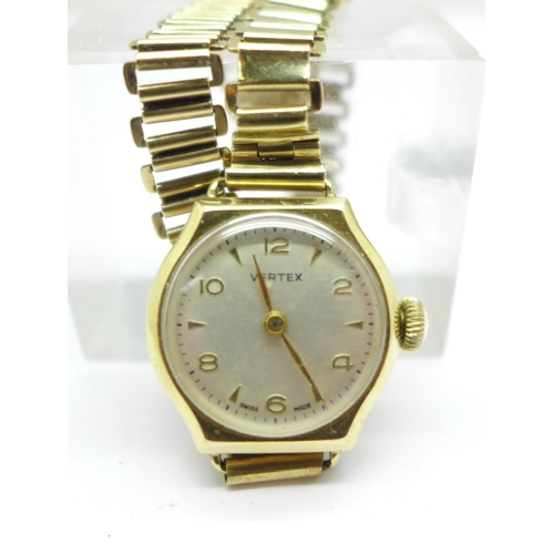 1107 - A lady's 9ct gold cased Vertex wristwatch on a 9ct gold bracelet strap, weight without movement 15.5... 