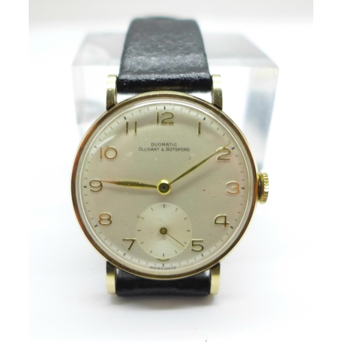 1117 - A 9ct gold cased Ollivant & Botsford Duomatic wristwatch, 30mm case