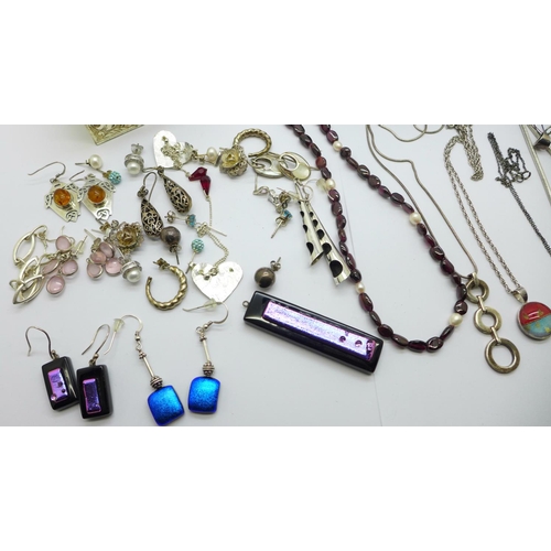 1139 - Silver and silver mounted jewellery;- ten necklaces and nineteen pairs of earrings, one pair with ma... 