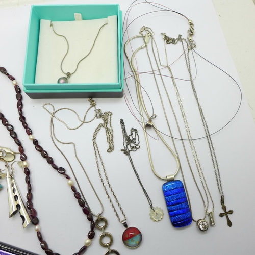 1139 - Silver and silver mounted jewellery;- ten necklaces and nineteen pairs of earrings, one pair with ma... 