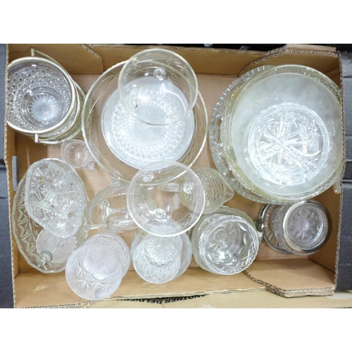 1172 - Five boxes of mixed glass, carafes, tumblers, wine glasses, bowls, vases, etc. **PLEASE NOTE THIS LO... 