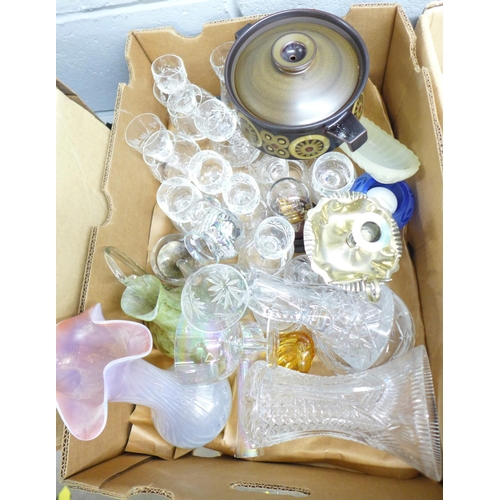 1187 - Three boxes of china, glass and three pieces of Denby Arabesque **PLEASE NOTE THIS LOT IS NOT ELIGIB... 