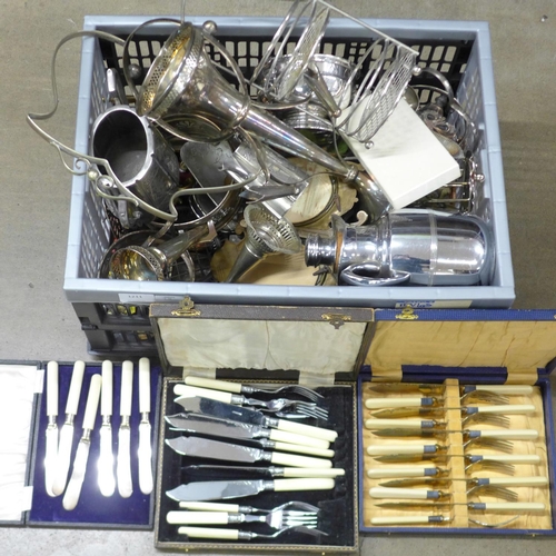 1211 - A plated epergne, brass easel, brass double photograph frame, chrome flask, etc. **PLEASE NOTE THIS ... 