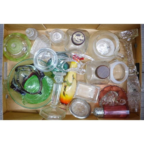 1215 - Four boxes of mixed glass including a large vase, bowl, coloured glass, ornaments, etc. **PLEASE NOT... 