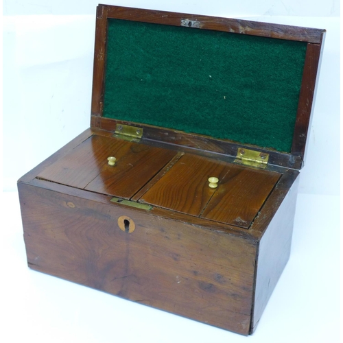 602 - A 19th Century yew wood two compartment tea caddy, internal lids a/f, 23cm