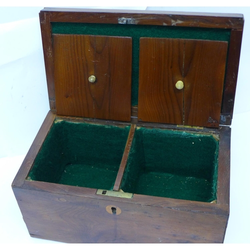 602 - A 19th Century yew wood two compartment tea caddy, internal lids a/f, 23cm