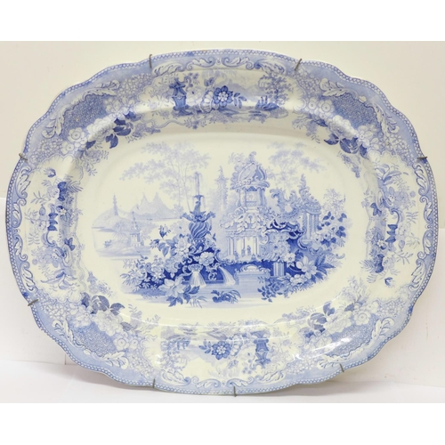 608 - A 19th Century pale blue and white transfer printed plate, marked 'Sicilian', 49.5cm