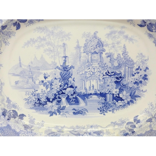 608 - A 19th Century pale blue and white transfer printed plate, marked 'Sicilian', 49.5cm