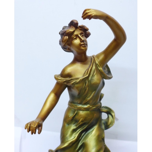 613 - Two spelter figures of ladies, tallest 69cm