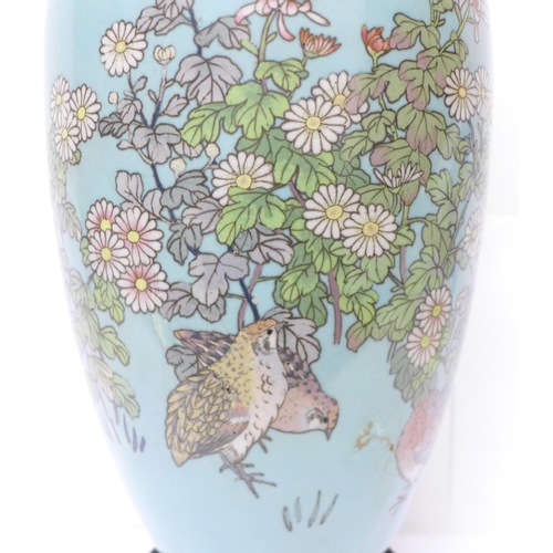 631A - A Japanese cloisonne vase on stand, lacking base, inside rim a/f, 45cm