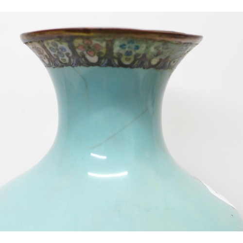 631A - A Japanese cloisonne vase on stand, lacking base, inside rim a/f, 45cm