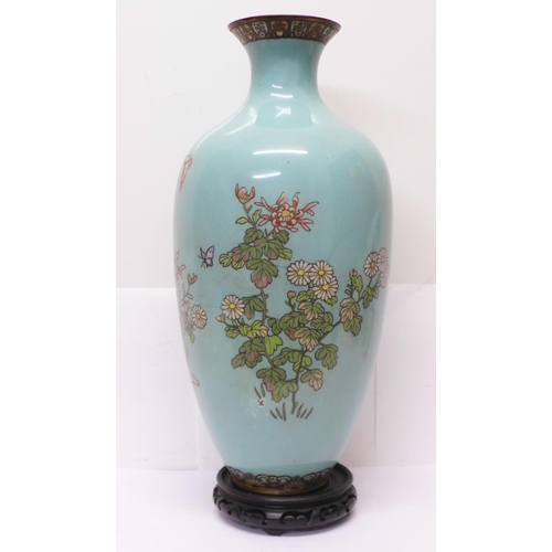 631A - A Japanese cloisonne vase on stand, lacking base, inside rim a/f, 45cm