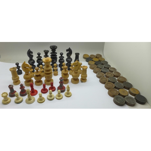 650 - Chess and draughts pieces, incomplete sets