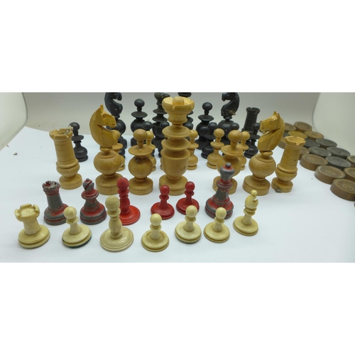 650 - Chess and draughts pieces, incomplete sets