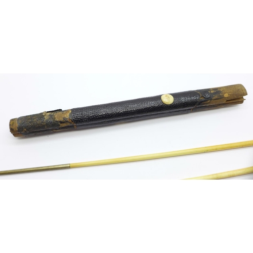 651 - A pair of 19th Century Chinese chopsticks with brass and metal ends, holder a/f