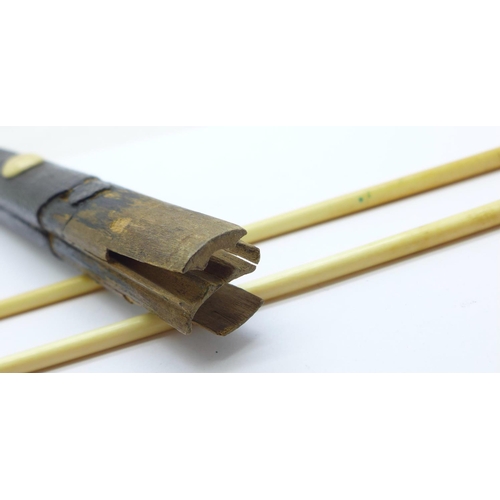 651 - A pair of 19th Century Chinese chopsticks with brass and metal ends, holder a/f