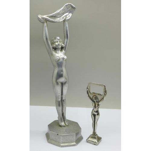 668 - An Art Deco figure, 25.5cm and a bottle opener