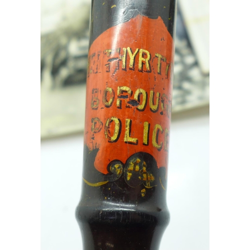 684 - A Merthyr Tydfil Borough police truncheon, photographs and an autograph book