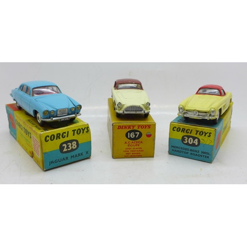 705 - Two Corgi Toys and one Dinky Toys die-cast vehicle, 304, 238 and 167, boxed