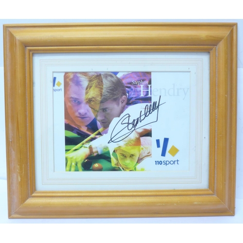 721 - A framed photograph of six time World Snooker Champion Stephen Hendry, signed