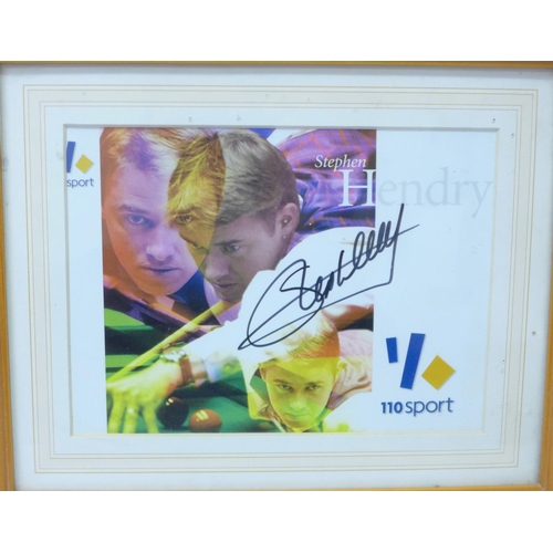 721 - A framed photograph of six time World Snooker Champion Stephen Hendry, signed