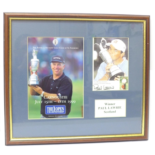 723 - A framed set of 1999 British Open UK official programme and photograph of the winner Paul Laurie, wi... 