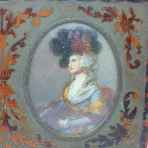 732 - Two portrait miniatures with faux tortoiseshell boulle style frame