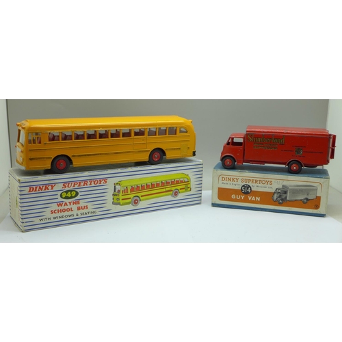 735 - Two Dinky Supertoys die-cast vehicles, 949 Wayne School Bus and 514 Guy Van, boxed