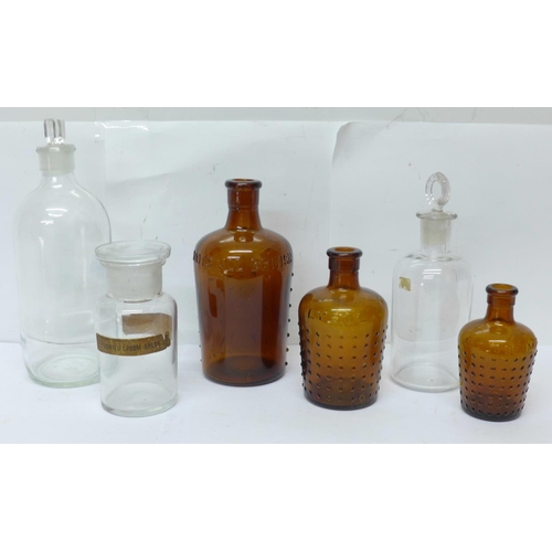 737 - A collection of six chemist's bottles including Boots