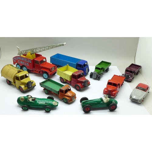 742 - Ten Dinky Toys and one Corgi Toys die-cast vehicles including AC Aceca, Vanwall and Cooper-Bristol