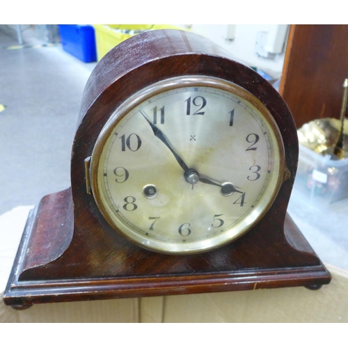 770 - A box of clocks and barometers including two ceramic cased clocks