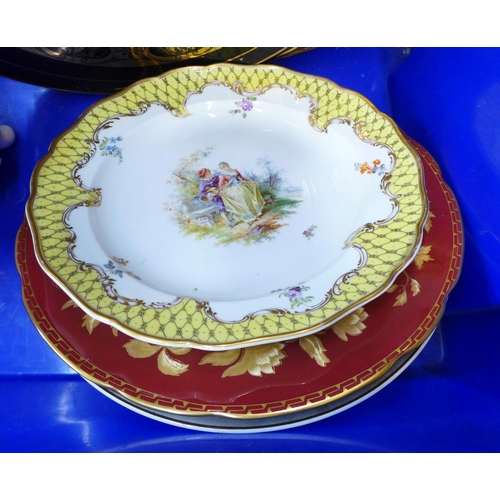 776 - A pair of Wedgwood deep red ground and gold plates, a Meissen cabinet plate, a Coalport planter, a p... 