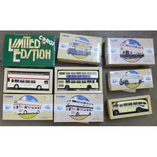 791 - Six Corgi Toys model buses including limited edition AEC Regal West Riding, all boxed